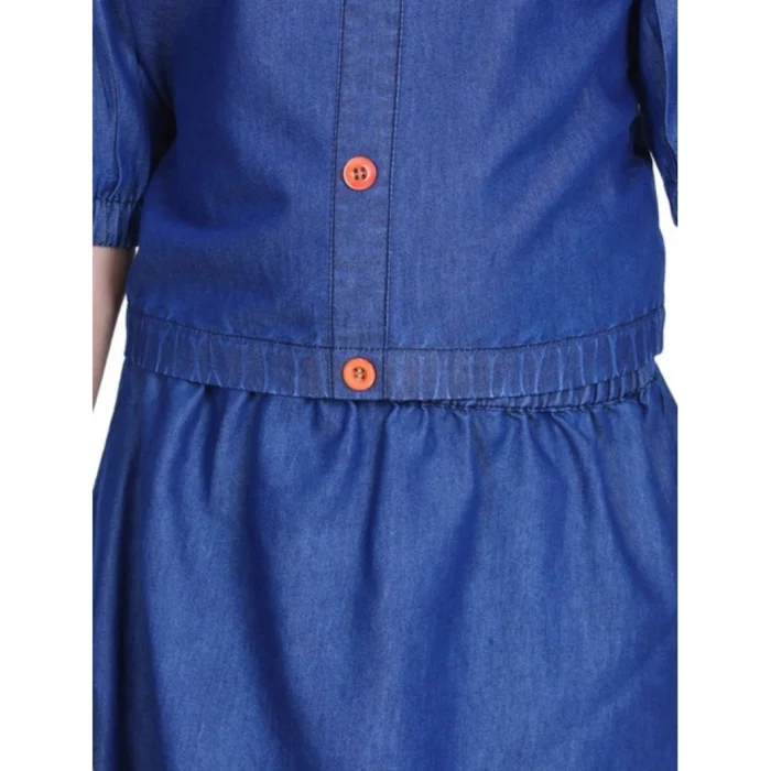 Girl’s Denim Solid Cold Shoulder Top and Skirt Set (Navy Blue) – view 4