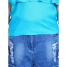 Girl’s Rayon Solid Cold Shoulder Top with Shorts (Blue) – view 2