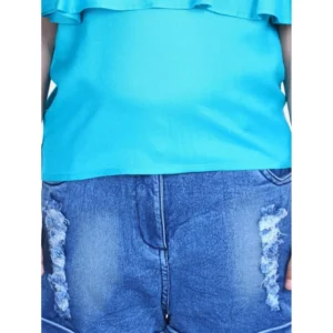 Girl’s Rayon Solid Cold Shoulder Top with Shorts (Blue) – view 2