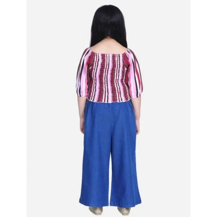 Girl’s Rayon Solid Bell Sleeve Top with Culottes (Purple-Blue) – view 5