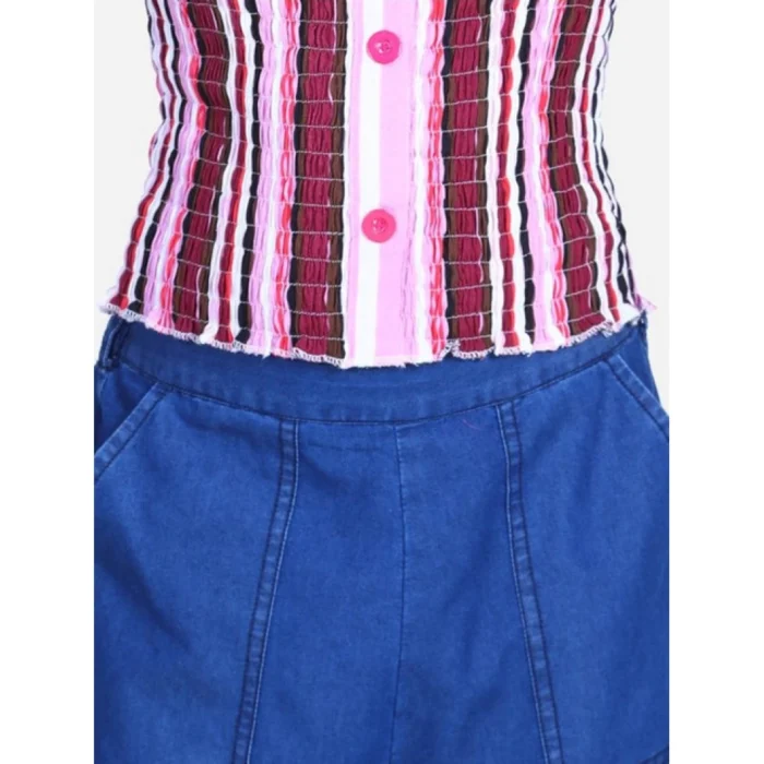 Girl’s Rayon Solid Bell Sleeve Top with Culottes (Purple-Blue) – view 4