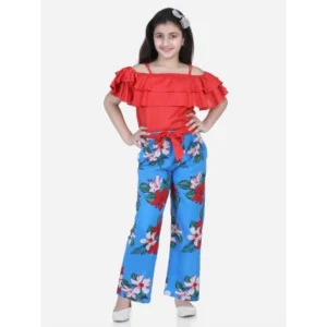 Girl’s Rayon Floral Short Sleeve Top and Trouser Set (Multicolor)