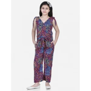 Girl’s Polyester Crepe Floral Short Sleeve Set (Multicolor)