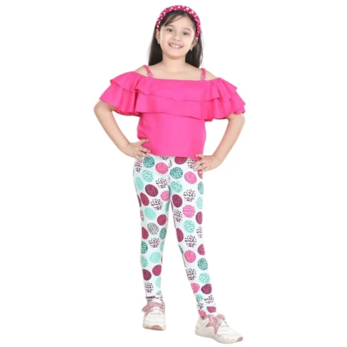 Girl’s Cotton Floral Elasticated Jegging and Top (Pink) – view 5