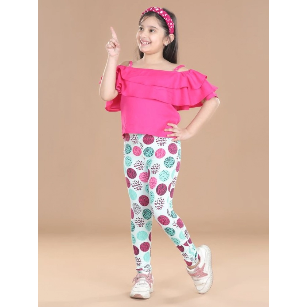 Girl’s Cotton Floral Elasticated Jegging and Top (Pink)