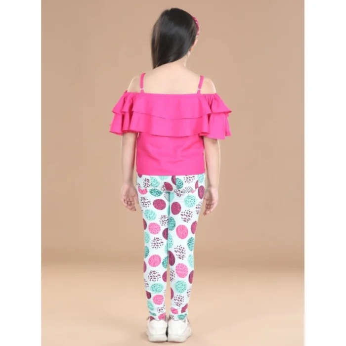 Girl’s Cotton Floral Elasticated Jegging and Top (Pink) – view 4