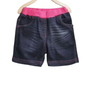 Girl’s Denim Ribbed Elasticated Shorts (Pink-Blue)