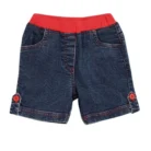 Girl’s Denim Lace Inserts Sleeveless Shorts (Blue-Red)