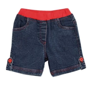 Girl’s Denim Lace Inserts Sleeveless Shorts (Blue-Red)
