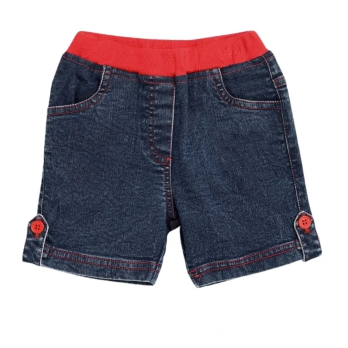 Girl’s Denim Lace Inserts Sleeveless Shorts (Blue-Red)