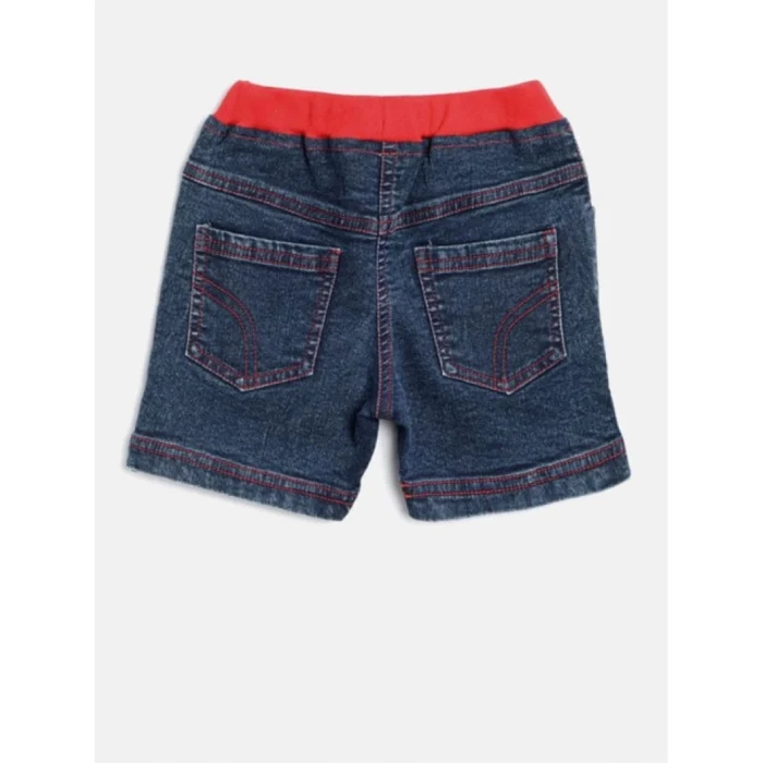 Girl’s Denim Lace Inserts Sleeveless Shorts (Blue-Red) – view 5