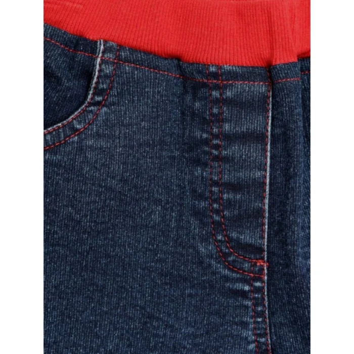Girl’s Denim Lace Inserts Sleeveless Shorts (Blue-Red) – view 4