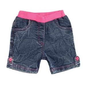 Girl’s Denim Lace Inserts Sleeveless Shorts (Blue-Pink)
