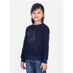 Girl's Fleece Embellished Long Sleeves Sweatshirt (Navy Blue)