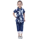 Girl’s Denim Tie & Dye Short Sleeve Top (Blue-White)