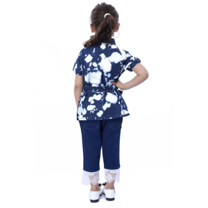 Girl’s Denim Tie & Dye Short Sleeve Top (Blue-White) – view 5