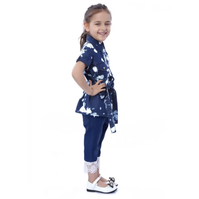 Girl’s Denim Tie & Dye Short Sleeve Top (Blue-White) – view 4